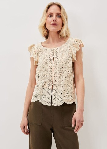 Phase Eight Paulie Crochet Pattern Knitwear Beige Canada | SPJXMB-591